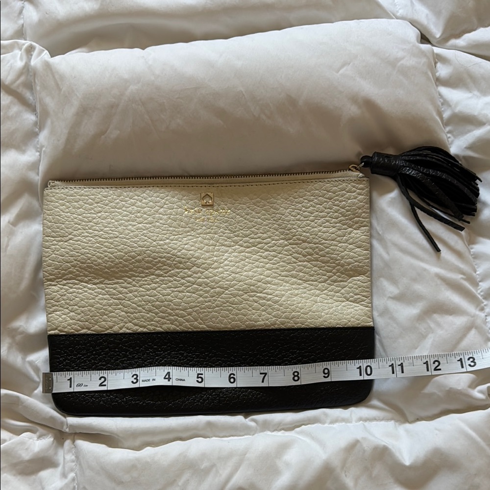 Kate Spade Black and Cream Striped Clutch